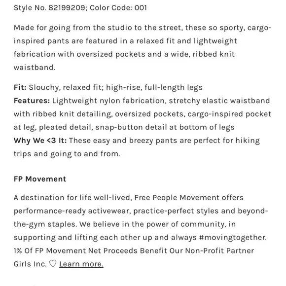 NWOT Free People Movement Mesmerize Me Black Cargo Pants Size Small Hiking - Picture 13 of 16